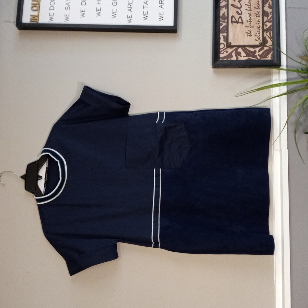Zara Basic Navy Blue,Green, and White, Short Sleeve Dress With 3 Pockets